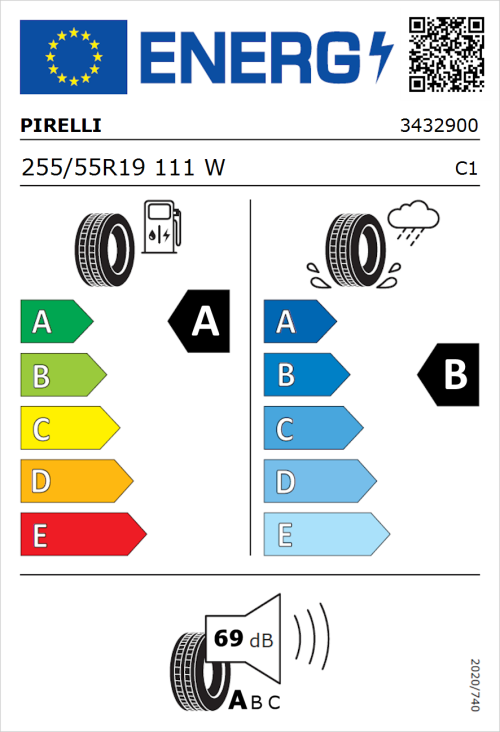 Tyre Label for Pirelli Scorpion Zero All Season 255/55R19 111W