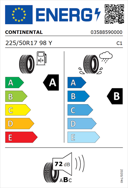 Tyre Label for Continental EcoContact 6 225/50R17 98Y