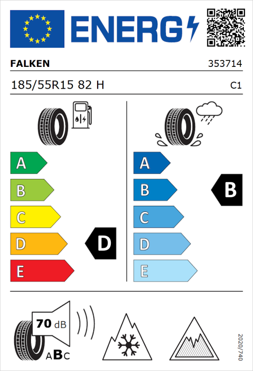 Tyre Label for Falken Eurowinter HS02 185/55R15 82H