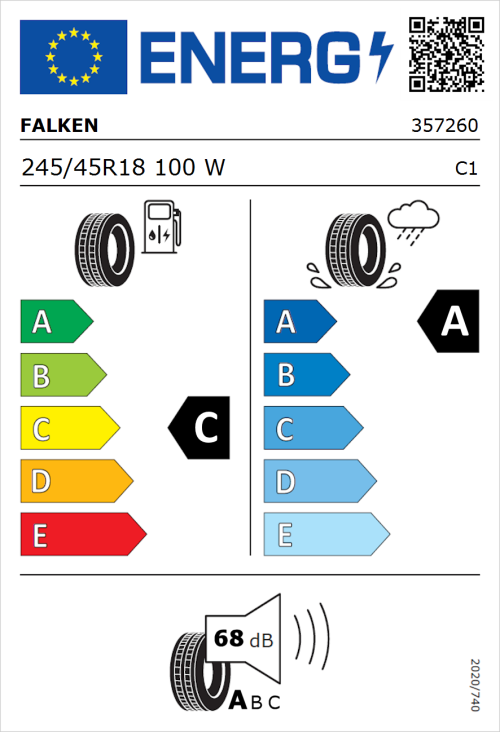Tyre Label for Falken Ziex ZE320 245/45R18 100W