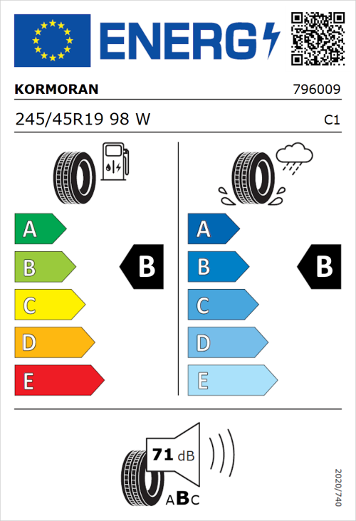 Tyre Label for Kormoran Summer 3 SUV 245/45R19 98W