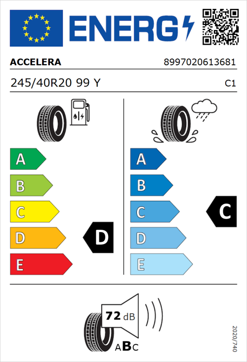 Tyre Label for Accelera PHI R 245/40R20 99Y