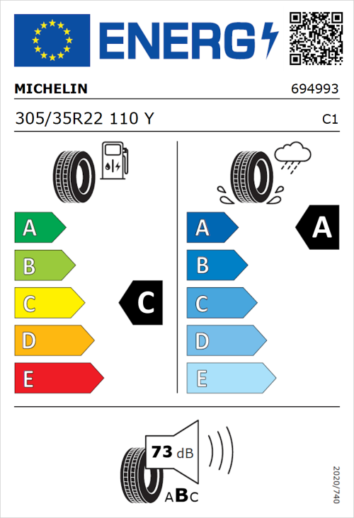 Tyre Label for Michelin Pilot Super Sport 305/35R22 110Y